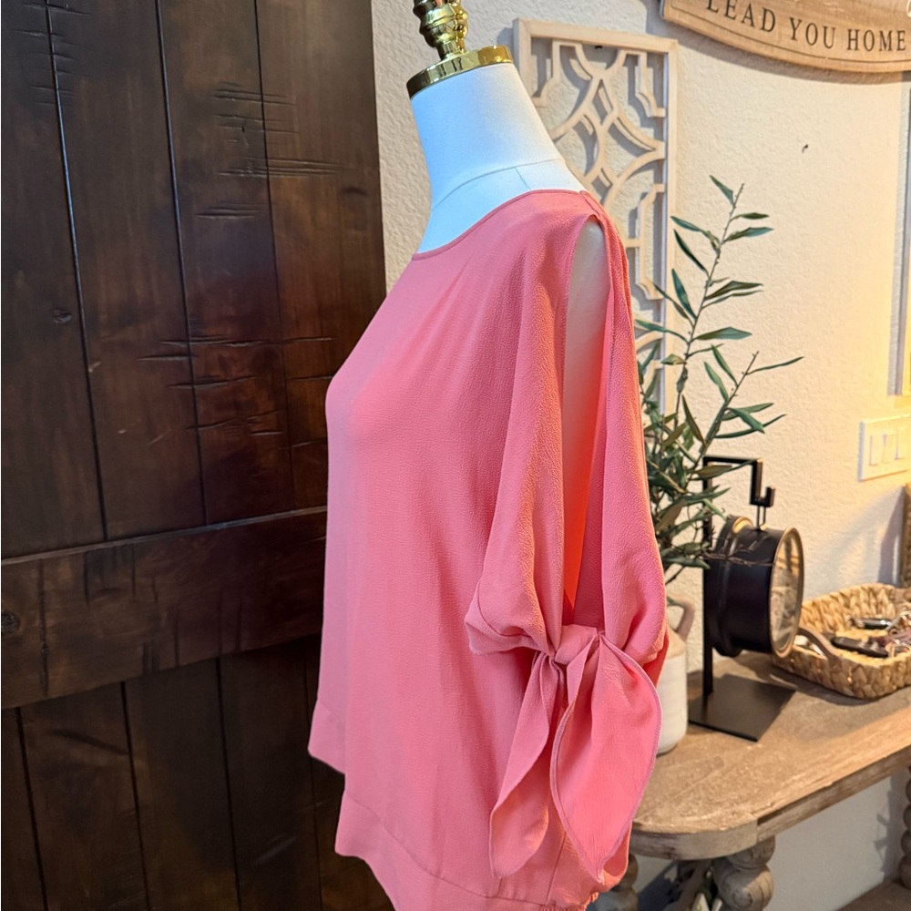 New York & Company Peach Blouse with Tie Sleeves - Picture 2 of 4